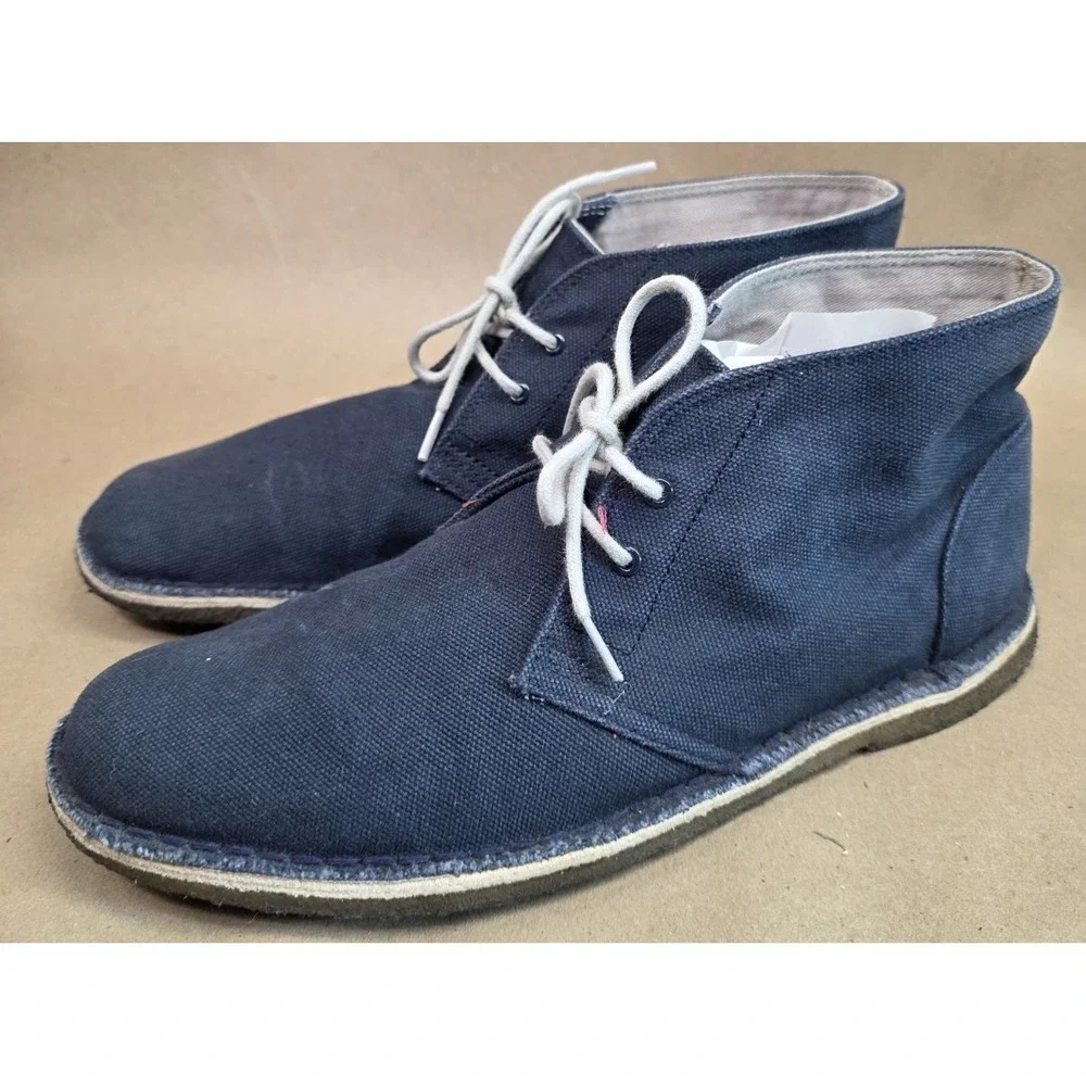 Clarks (Sz 9 M) Desert Boot Navy Blue Canvas Chukka Boots Mens Blokecore